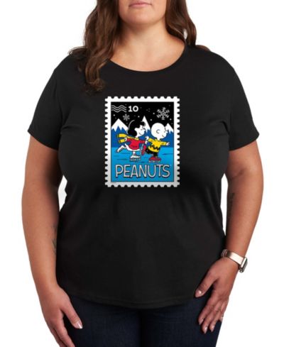 Hybrid Apparel Plus Size Peanuts Lucy Charlie Winter Stamp Word Art Short Sleeve T-shirt