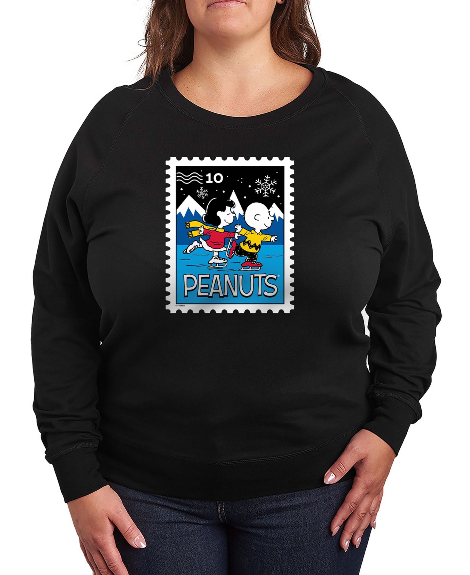 Hybrid Apparel Plus Size Peanuts Lucy Charlie Winter Stamp Word Art Pullover T-shirt