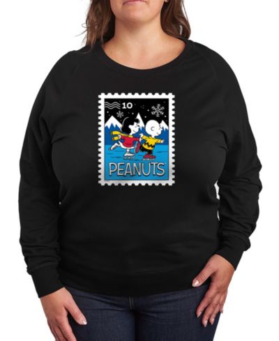 Hybrid Apparel Plus Size Peanuts Lucy Charlie Winter Stamp Word Art Pullover T-shirt