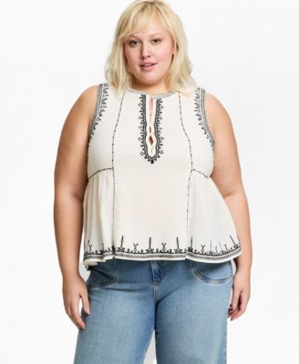 And Now This Trendy Plus Embroidered Cotton Sleeveless Top, Macy's Exclusive