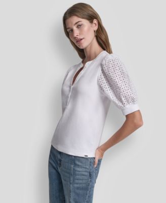 Женский топ DKNY Jeans Petite Rib Body Eyelet V-Neck