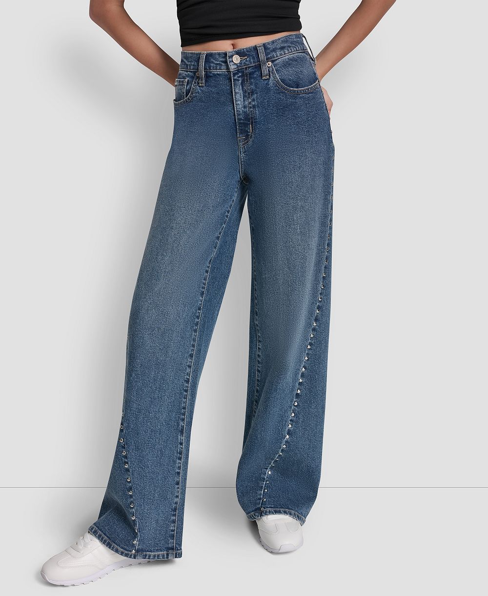 DKNY Jeans Petite Studded Modern Wide Leg Jeans