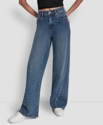 DKNY Jeans Petite Studded Modern Wide Leg Jeans