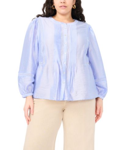 Vince Camuto Plus Size Блузка с плиссировкой спереди и круглым вырезом с длинным рукавом