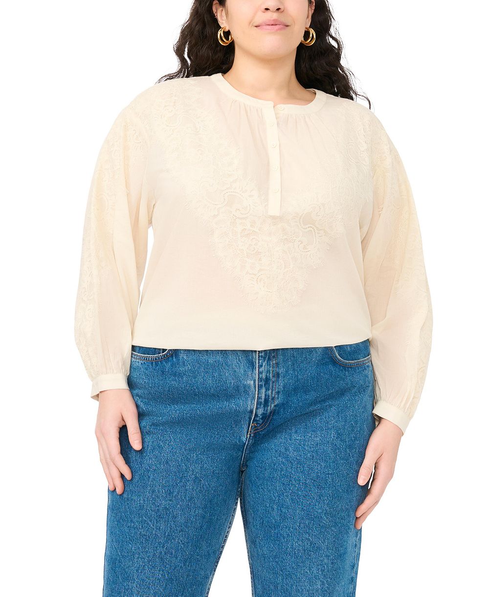 Vince Camuto Plus Size Lace Detail Crewneck Blouse
