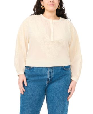 Vince Camuto Plus Size Lace Detail Crewneck Blouse