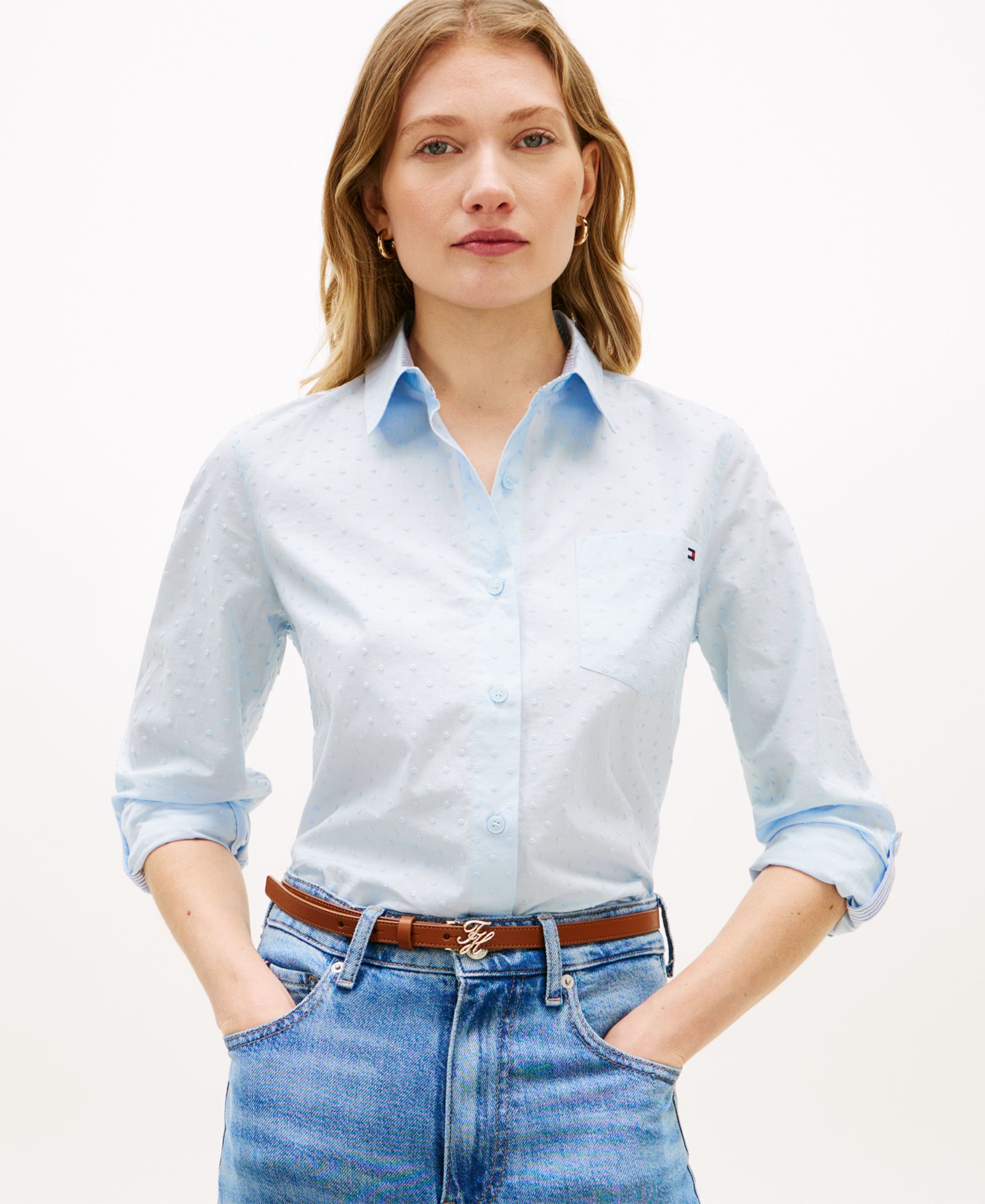 Женская рубашка Tommy Hilfiger Clip Dot Roll-Tab Collared
