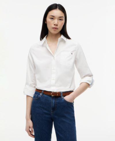 Tommy Hilfiger Women's Classic Poplin Roll-Tab Long-Sleeve Shirt