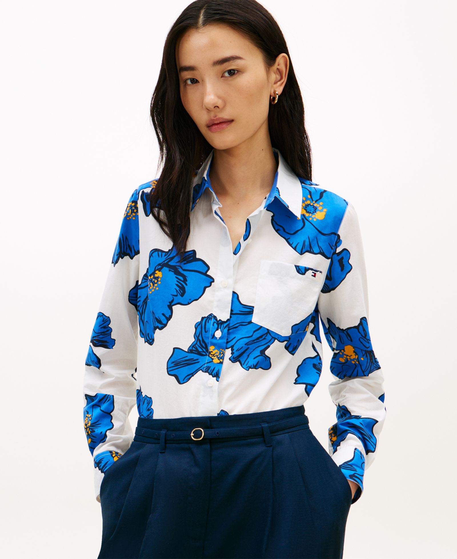 Tommy Hilfiger Women's Printed Button-Front Roll-Tab Shirt