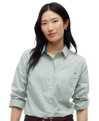 Tommy Hilfiger Women's Printed Button-Front Roll-Tab Shirt