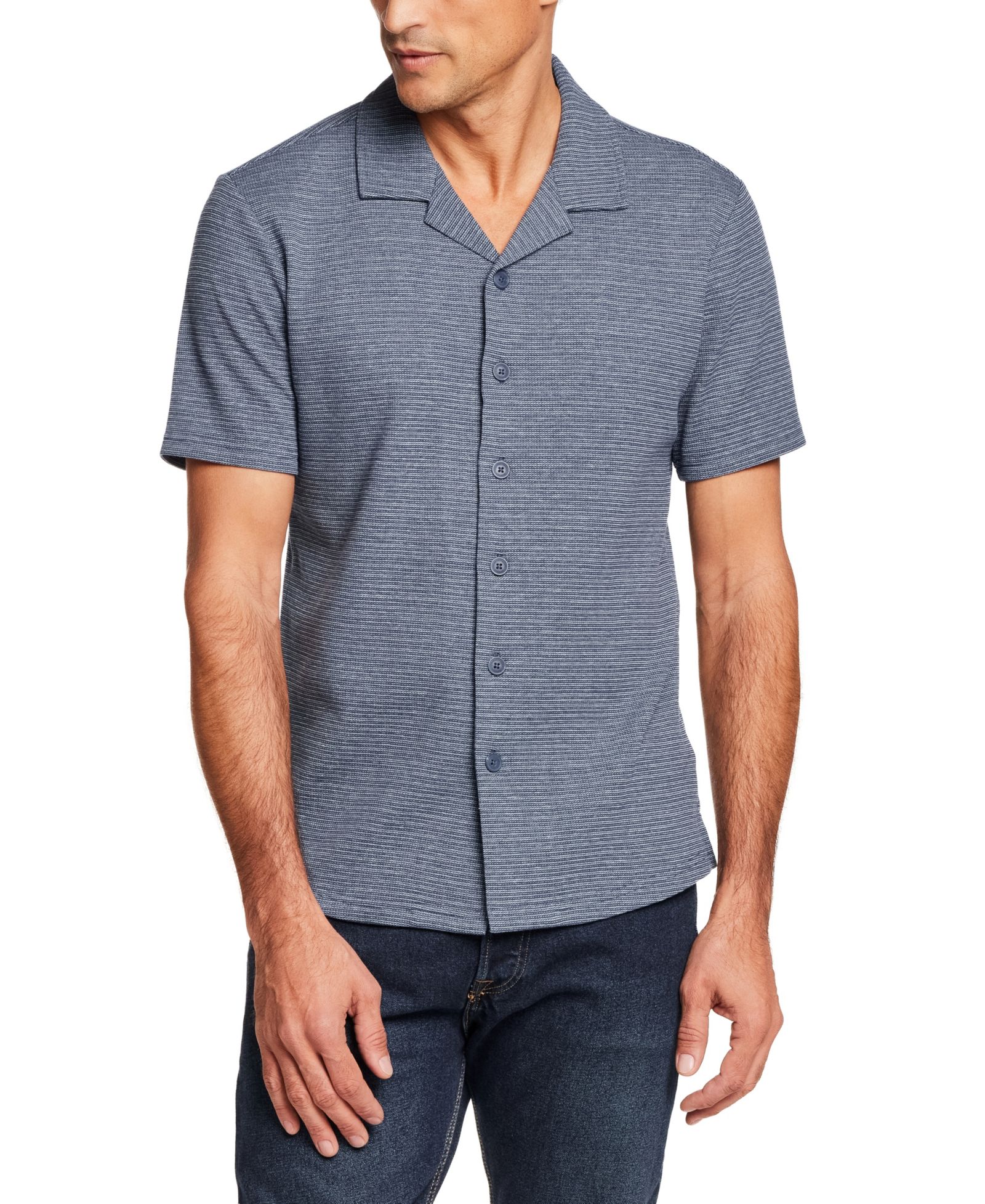 Weatherproof Vintage Men's Short-Sleeve Button-Down Variegated Coatfront Knit Shirt