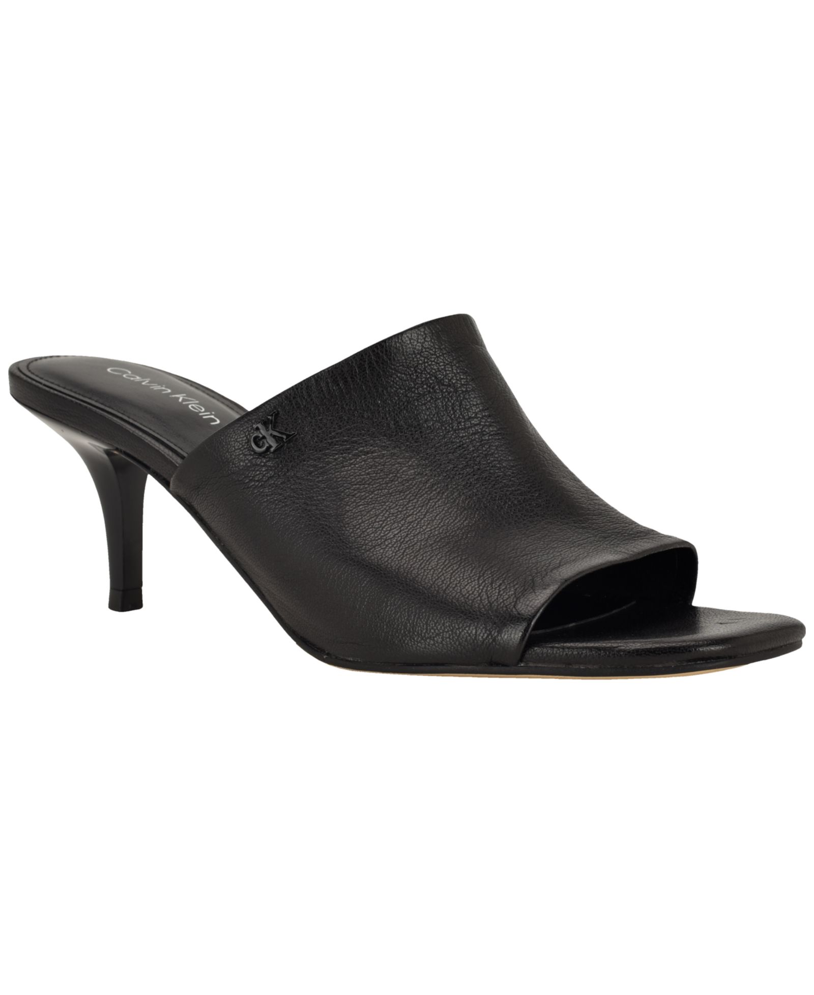 Calvin Klein Women's Chaney Leather Slip-On Kitten Heel Dress Sandals