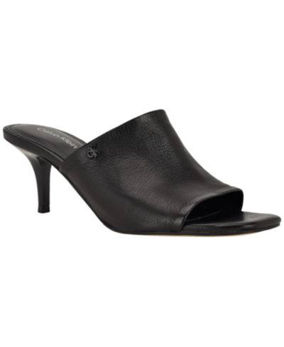 Calvin Klein Women's Chaney Leather Slip-On Kitten Heel Dress Sandals