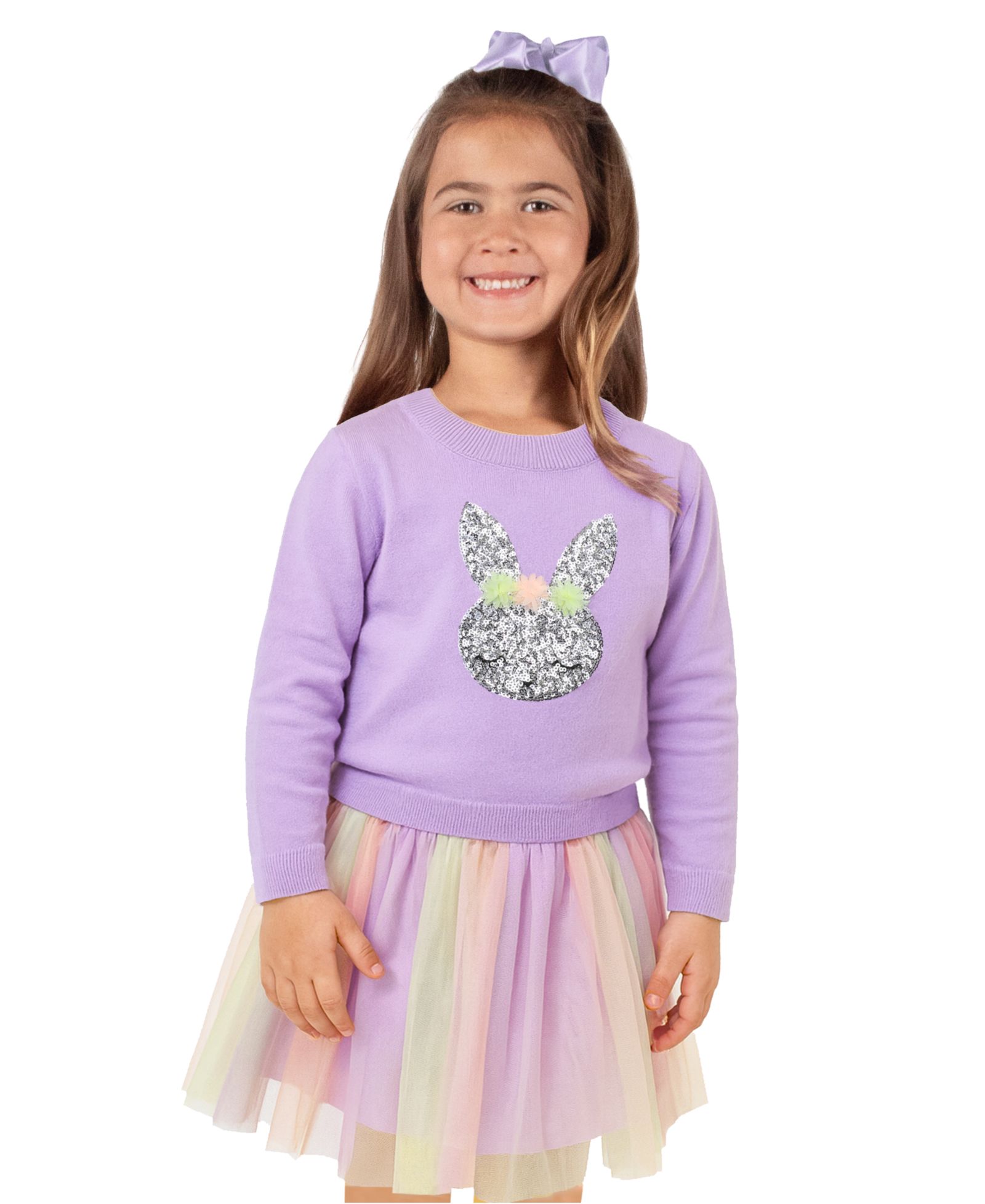 Pink & Violet Детский комплект из свитера и юбки с пайетками Bunny, 2-Piece Set