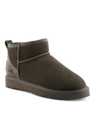L'Artiste Women's Brandai-Curli Shearling Ankle Boot – Embossed Leather & Suede Slip-On With Whipstitch Detail