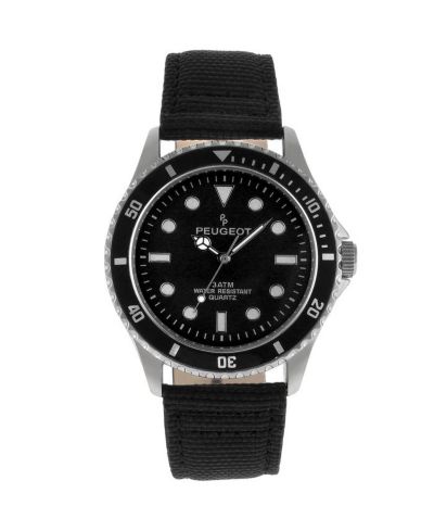 Peugeot Men's 42mm Sport Bezel Watch with Black Dial and Canvas Strap