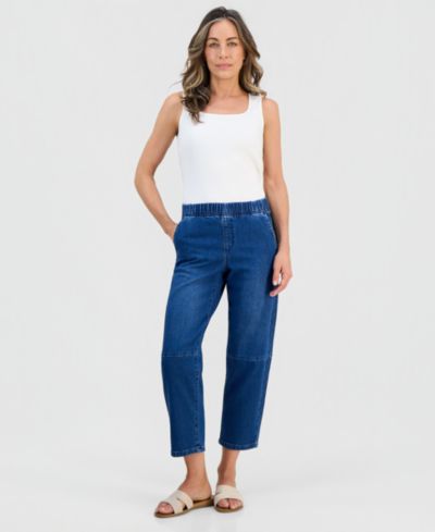 Джинсы Style & Co Petite High-Rise Pull-On Barrel-Leg