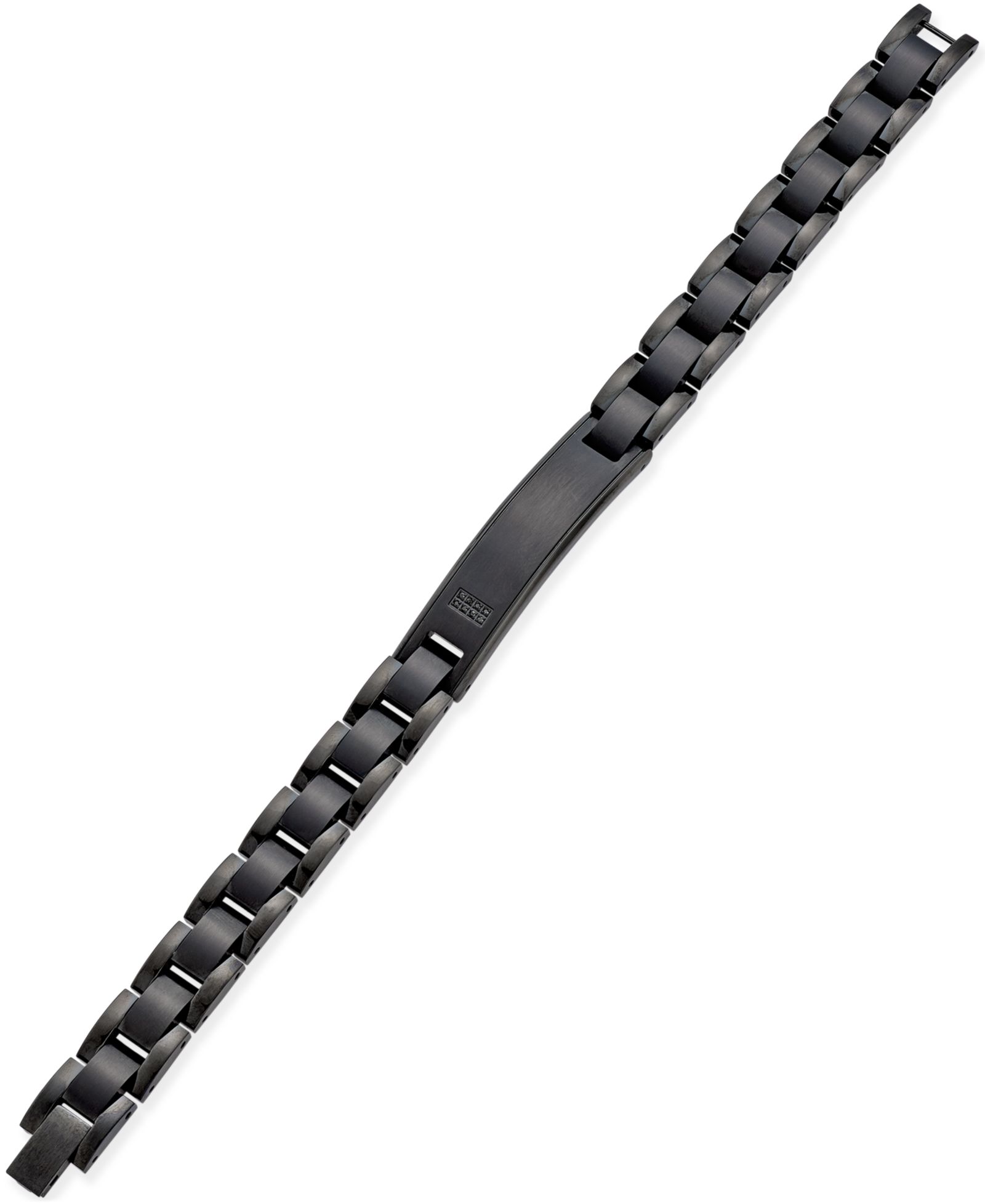 Men's Black Diamond Accent Link ID Bracelet in Black IP-Plated Stainless Steel