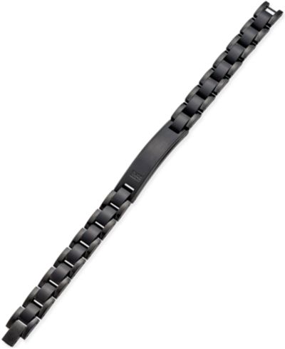 Men's Black Diamond Accent Link ID Bracelet in Black IP-Plated Stainless Steel