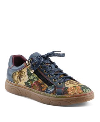 L'Artiste Danli-Fab Fashion Sneakers | Leather & Tapestry Print Lace-Up With Side Zipper