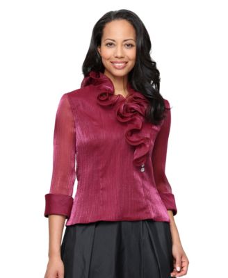 Alex Evenings Women's Ruffle Neck Chiffon Top