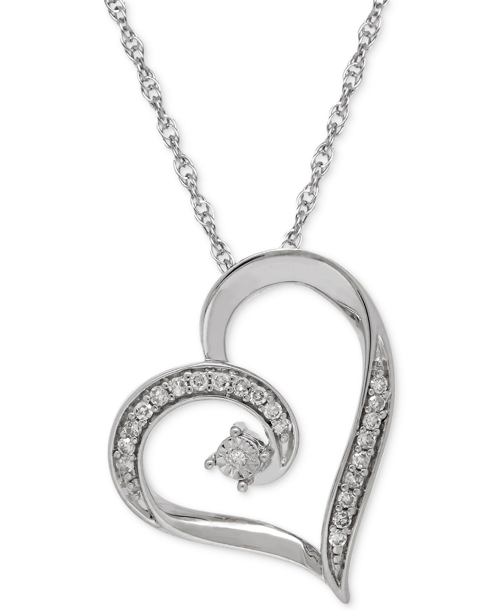Ожерелье с кулоном Diamond Heart (1/10 ct. t.w.) из стерлингового серебра