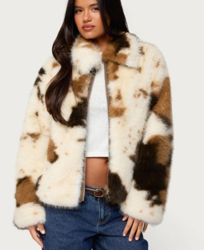 Куртка Edikted Women's Rayan Cow Print Faux Fur