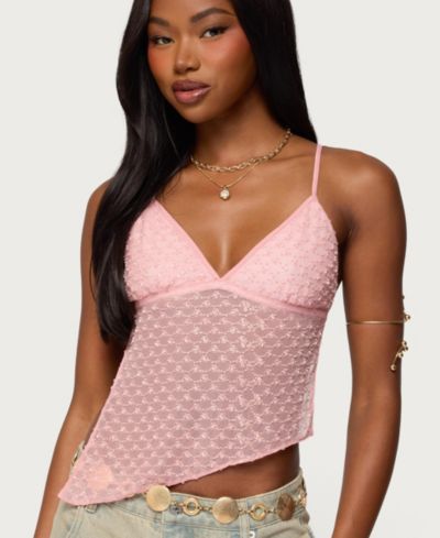 Edikted Women's Beaded Mesh Asymmetric Backless Top