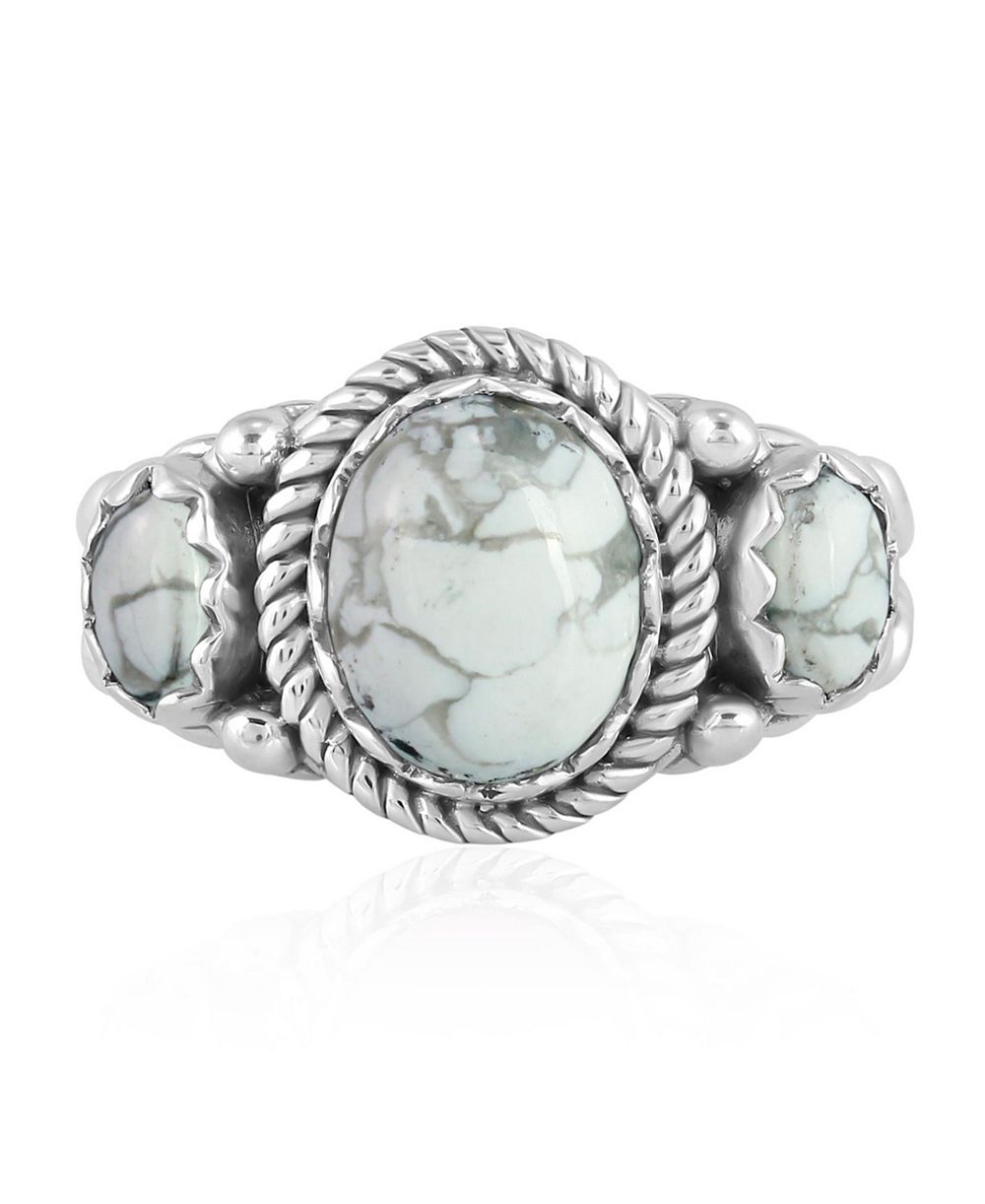 Кольцо American West Jewelry Sterling Silver White Howlite 3-Stone, размеры 5-11