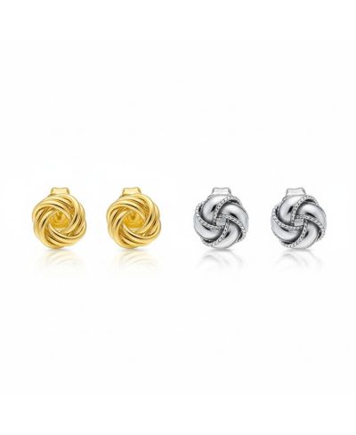 Bling Jewelry Twist Cable Rope Love Knot Stud Earrings Gold Plated Sterling Silver 2-Set