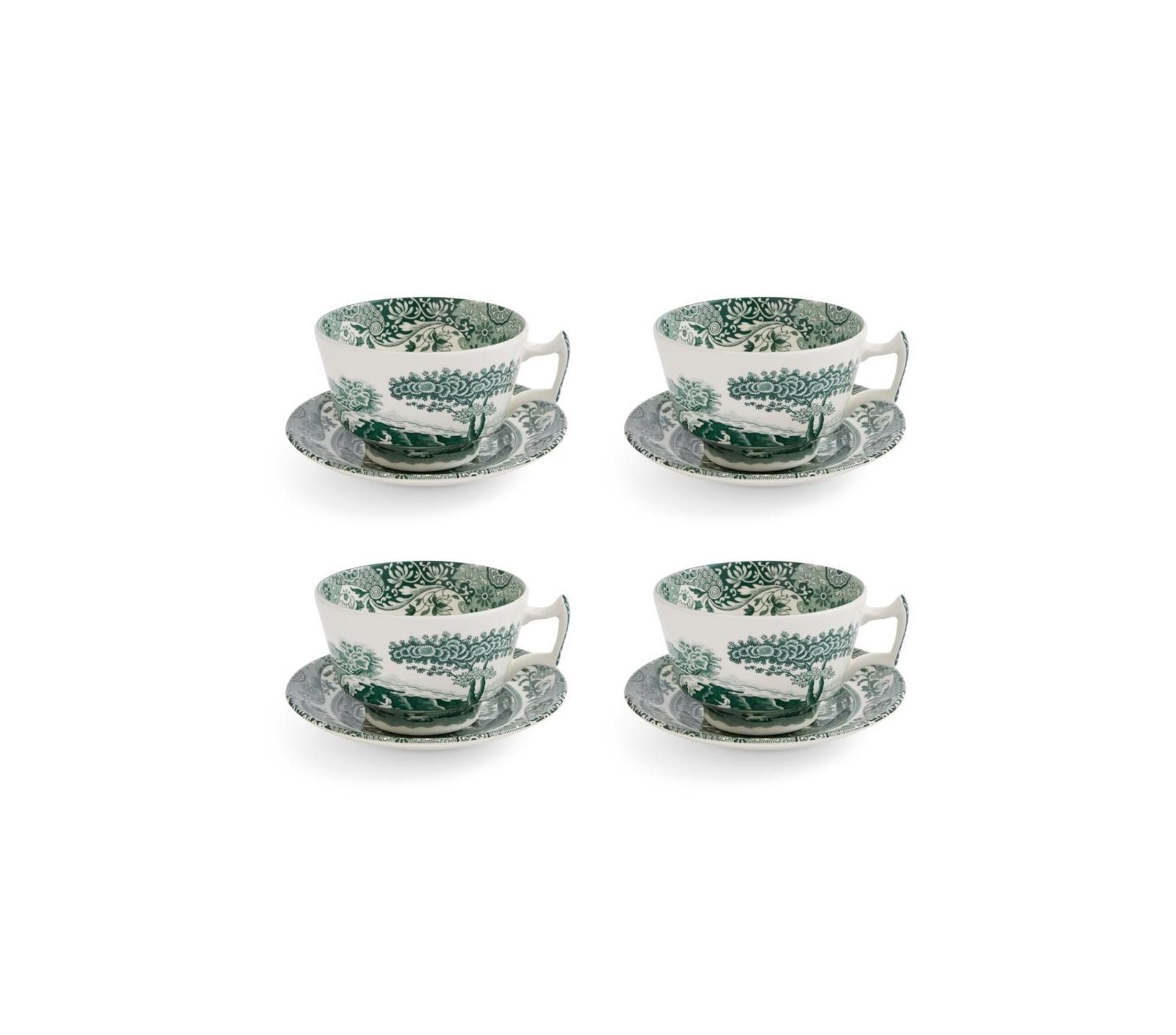 Набор из 4 чайных чашек и блюдец Spode Heritage Green Italian