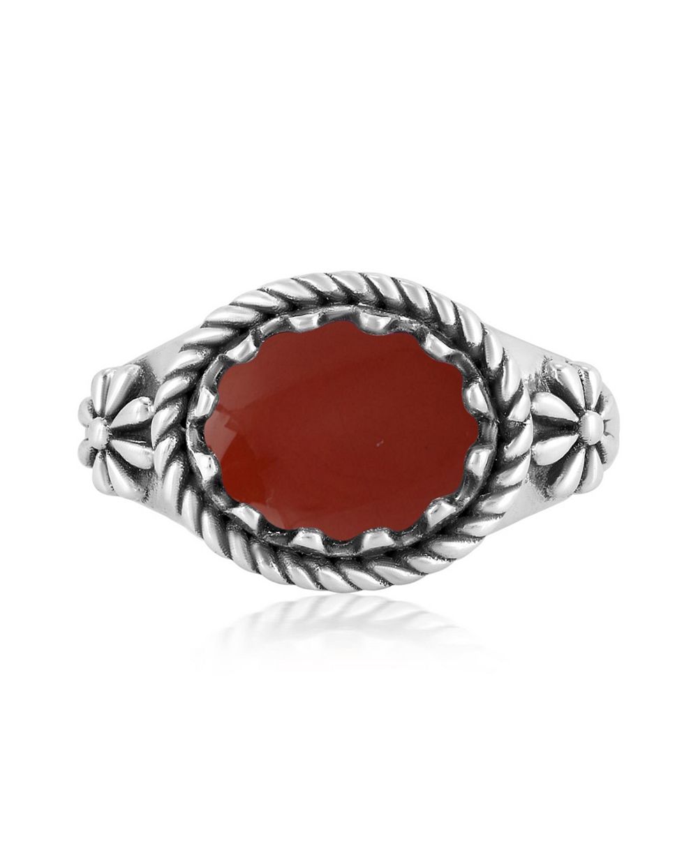 American West Jewelry Sterling Silver Red Jasper East West Ring, Size 5 to 11