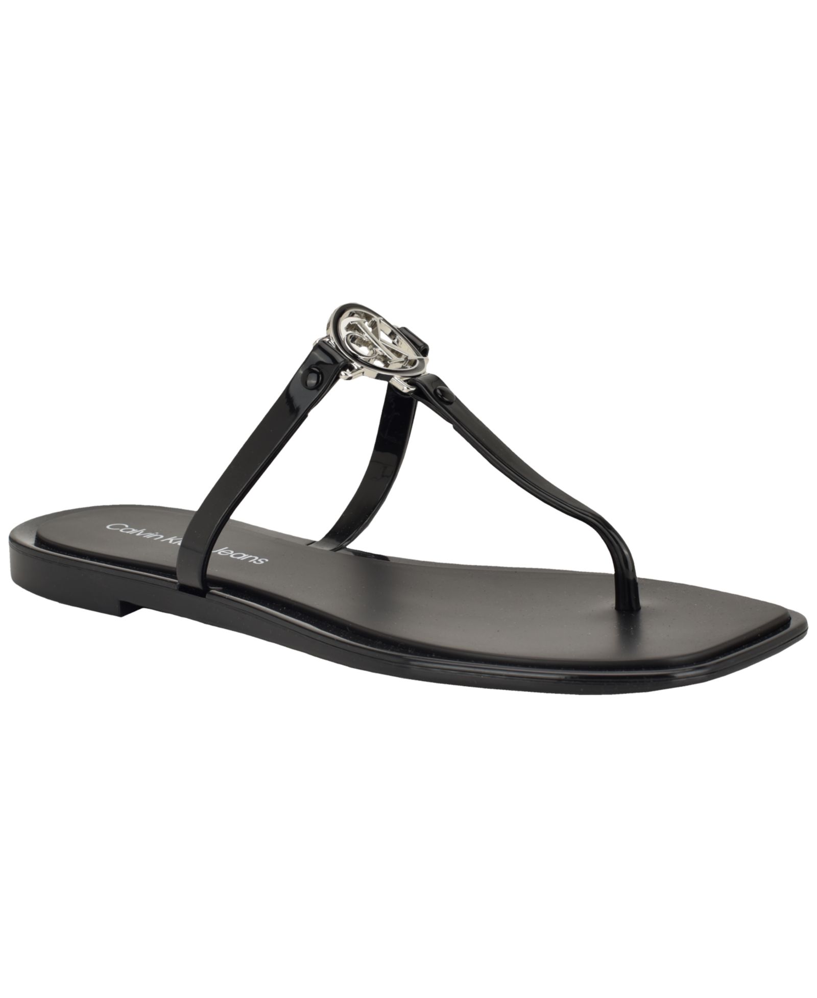 Calvin Klein Women's Ellye Jelly Logo T-Strap Flat Sandals