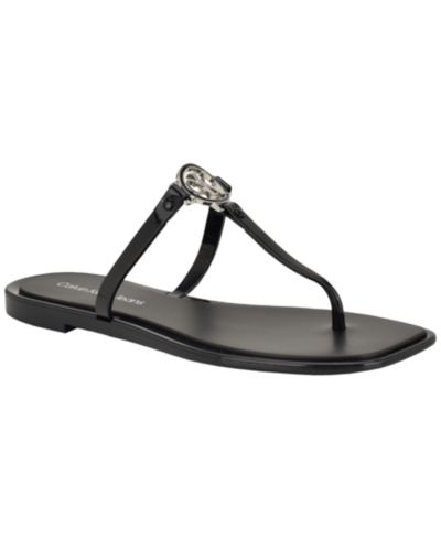 Calvin Klein Women's Ellye Jelly Logo T-Strap Flat Sandals