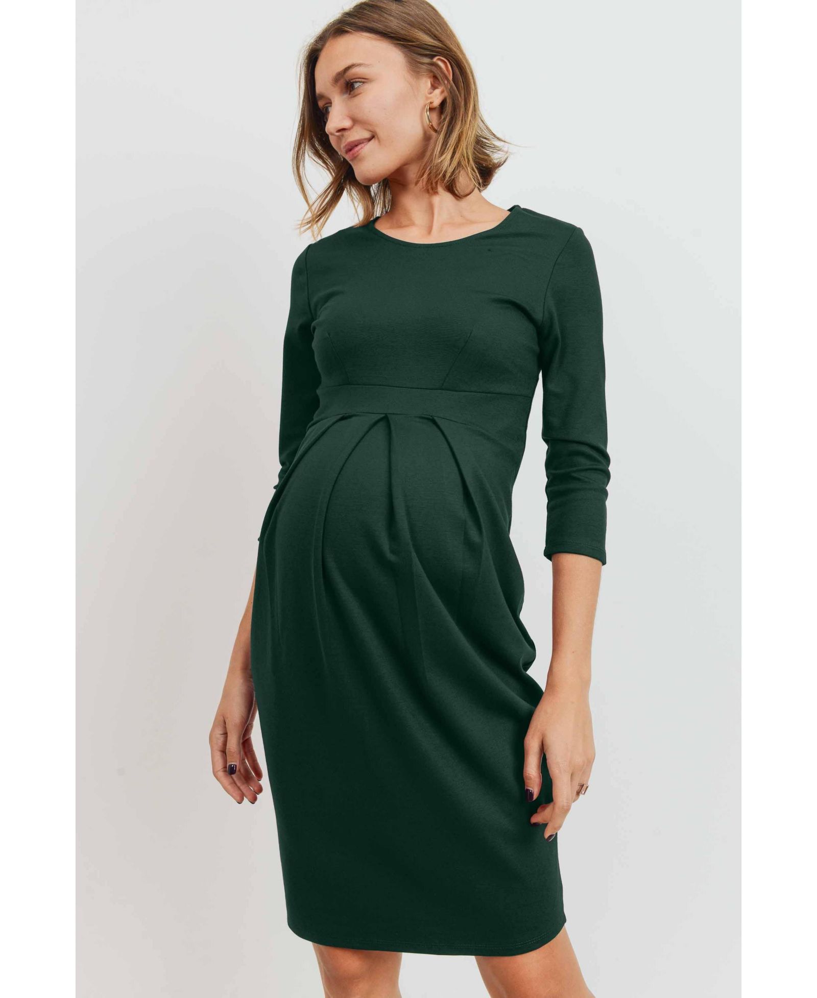 Платье Hello Miz Maternity с 3/4 рукавом и круглым вырезом и складкой спереди