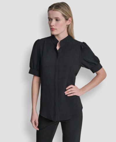 Блузка DKNY Women's Mandarin Collar Textured Woven