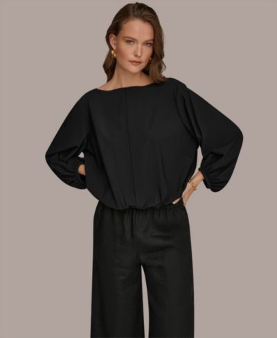 Женская блузка Donna Karan Weekend с круглым вырезом и рукавами-баллонами