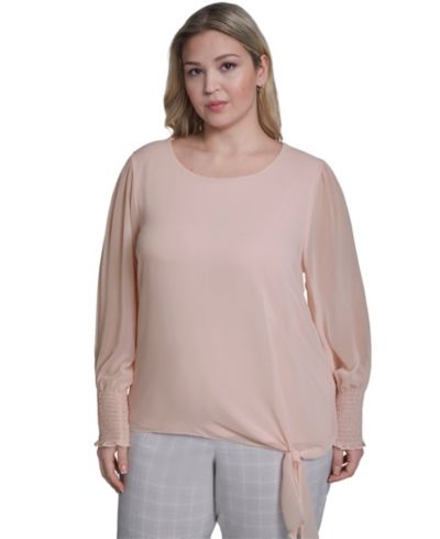 Calvin Klein Plus Size Mixed Media Long-Sleeve Top