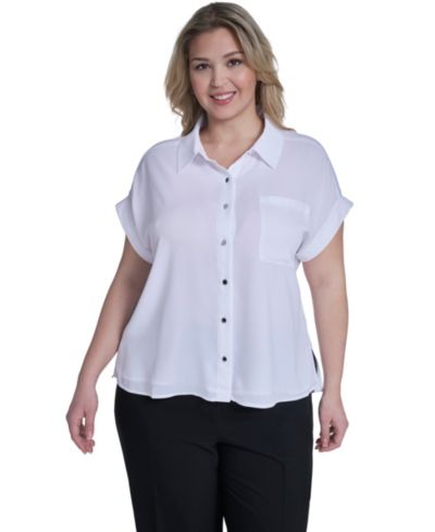 Calvin Klein Plus Size Short-Sleeve Camp Button-Down Shirt