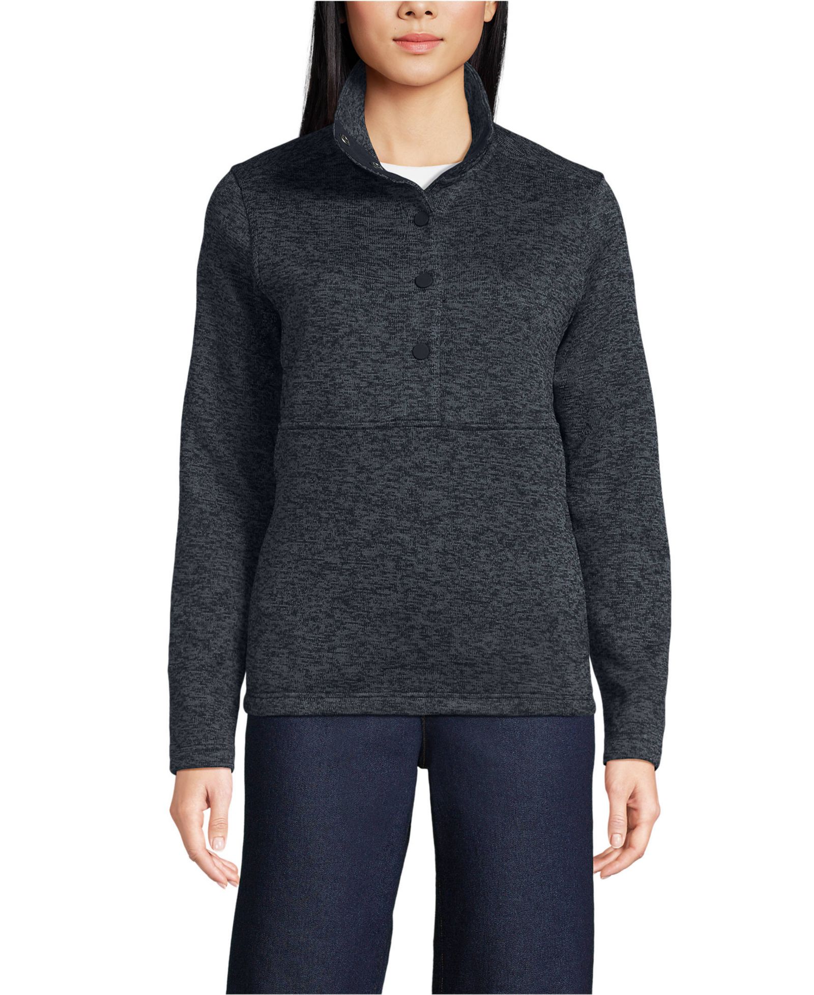Lands' End Women's Sweater Fleece Snap Neck Pullover Jacket