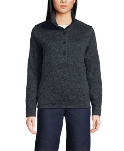 Lands' End Women's Sweater Fleece Snap Neck Pullover Jacket