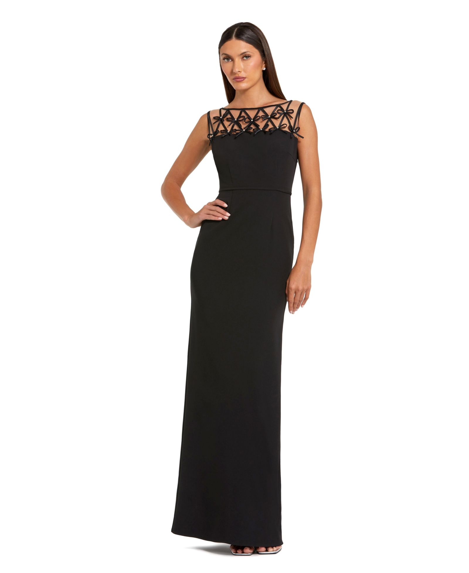 Mac Duggal Women's Sleeveless Crepe Gown With Embellished Bows
