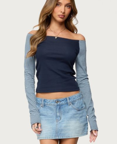 Edikted Women's Rion Contrast Striped Off Shoulder Top