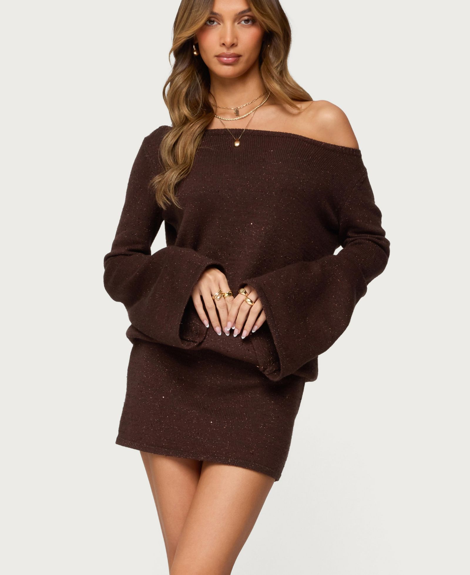 Edikted Women's One Shoulder Sequin Knit Mini Dress