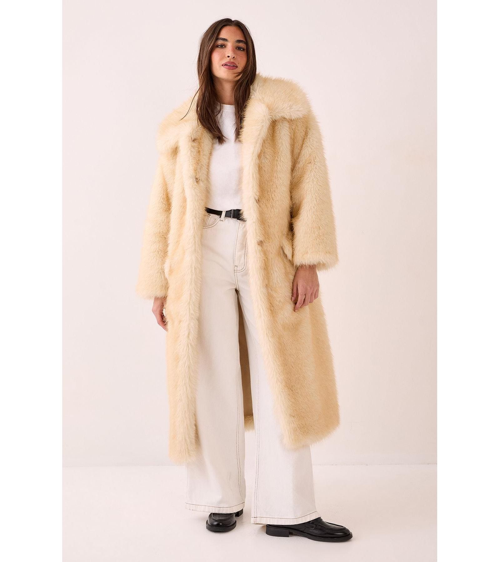 Nasty Gal Women's Belted Tipped Faux Fur Coat