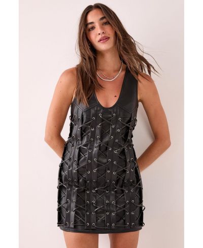Женское мини-платье Nasty Gal Eyelet Lace Up из искусственной кожи