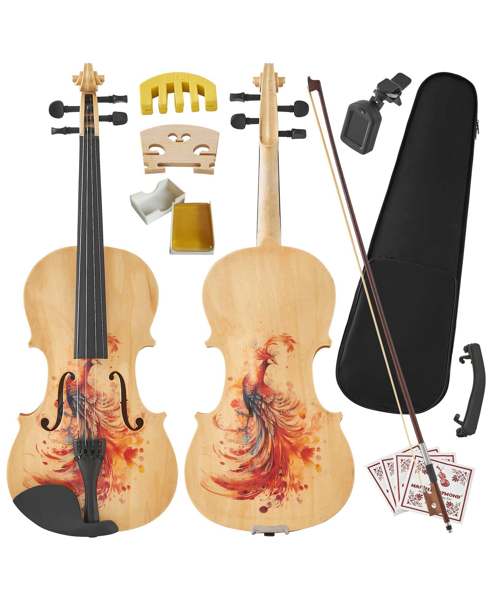 Yescom Peacock Handcrafted Full Size 4/4 5-Piece Violin Set, 14 Years & Up