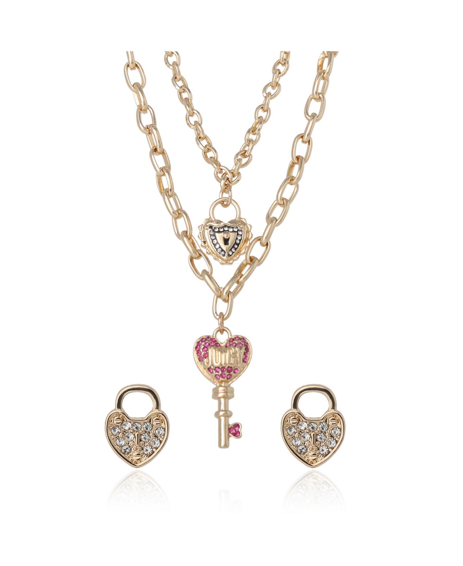 Juicy Couture Key Charm Layered Necklace and Lock Earring Set