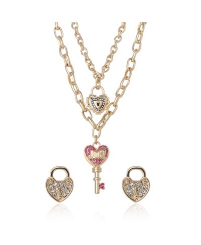 Набор ожерелье с подвеской-ключом и серьги с замком Juicy Couture
