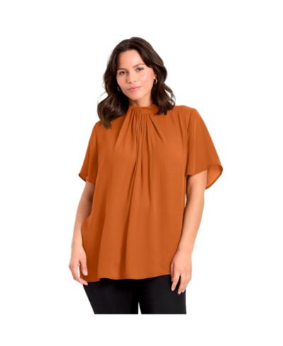Avenue Женская блузка Plus Size с воланами и вырезом Mockneck